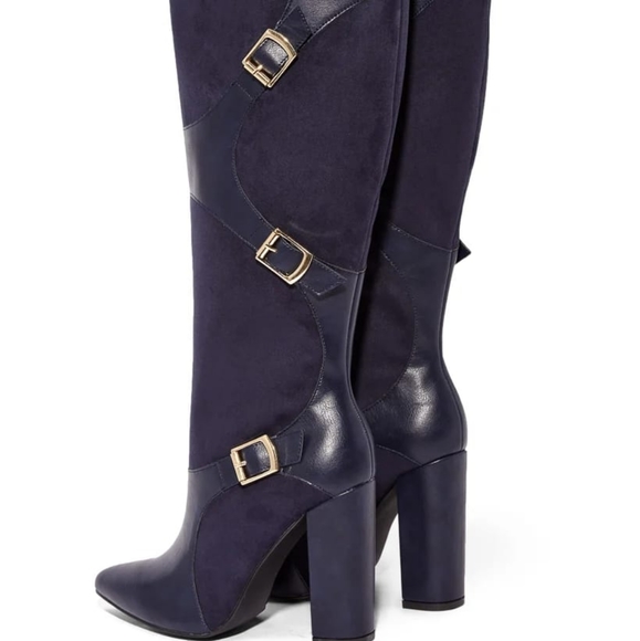 JustFab Shoes - #NWT- SIZE 7.5 FAUX LEATHER POINTED TOE BLOCK HEELP BOOT W/ BUCKLE DETAIL